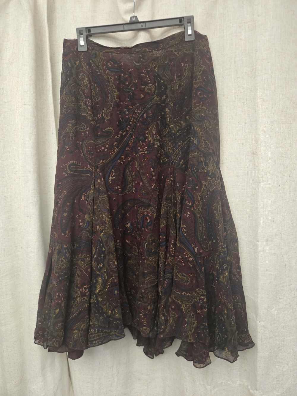 Lauren Ralph Lauren 100% Silk Paisley Ruffle Skirt 20W Boho Fall